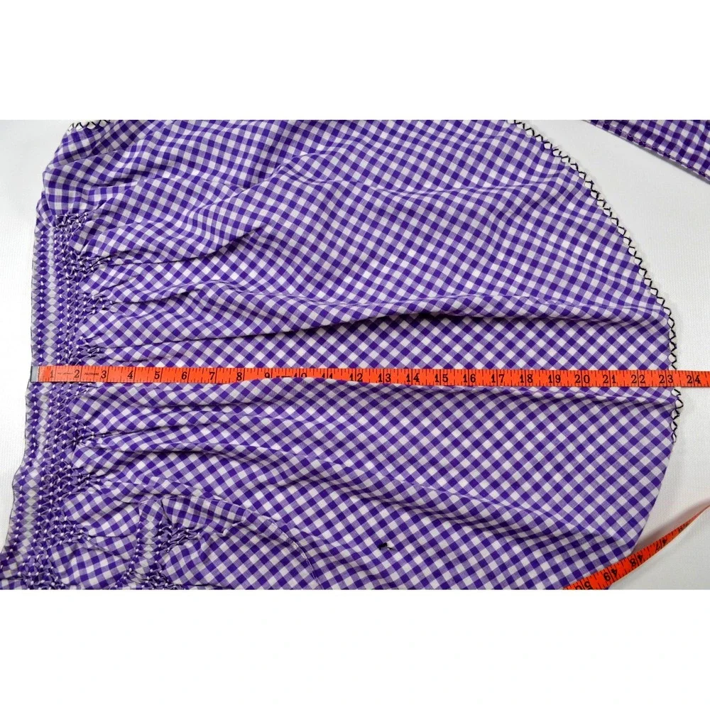 Vintage MCM 60s Half Apron Purple‎ & White Gingham Smocked Pocket Waist Band 20
